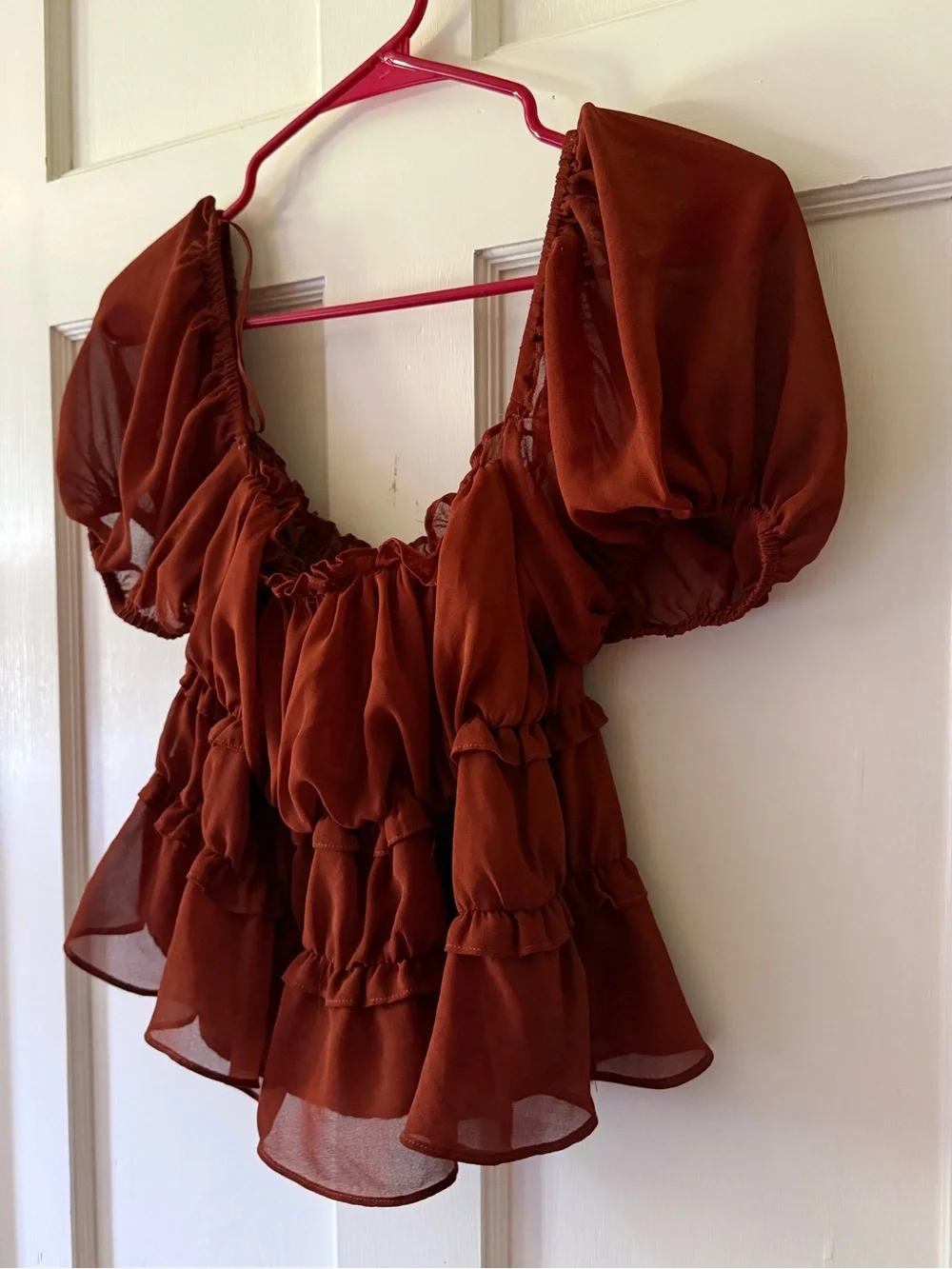 ASTR The Label Nutmeg Ruffle Short Sleeve Chiffon Blouse